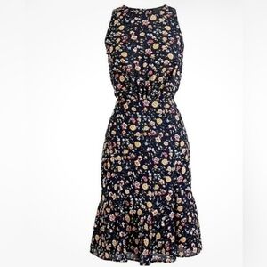 J. Crew Mercantile Ruched Waist Dress In Vintage Floral Lined Navy